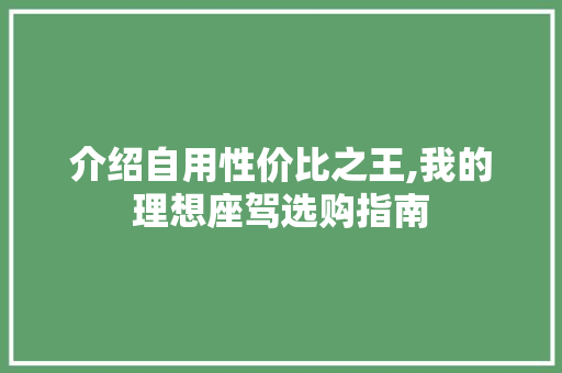 介绍自用性价比之王,我的理想座驾选购指南 汽车配件