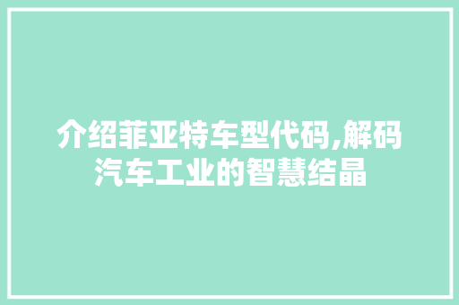 介绍菲亚特车型代码,解码汽车工业的智慧结晶