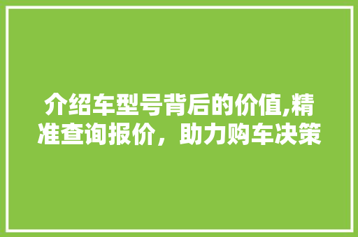 介绍车型号背后的价值,精准查询报价，助力购车决策
