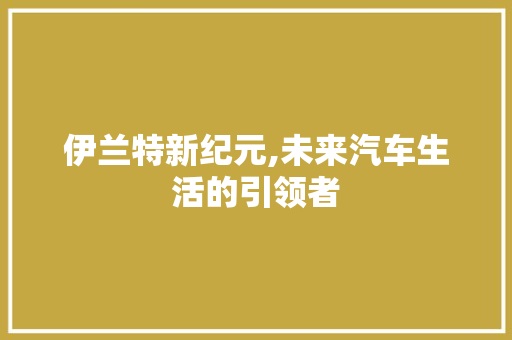 伊兰特新纪元,未来汽车生活的引领者