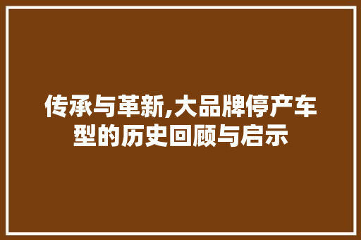传承与革新,大品牌停产车型的历史回顾与启示 底盘配件