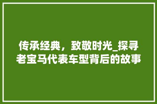 传承经典，致敬时光_探寻老宝马代表车型背后的故事