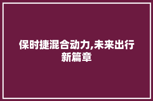 保时捷混合动力,未来出行新篇章