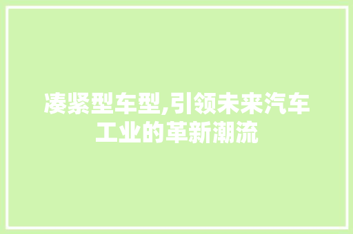 凑紧型车型,引领未来汽车工业的革新潮流