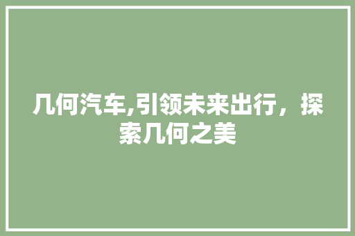 几何汽车,引领未来出行，探索几何之美