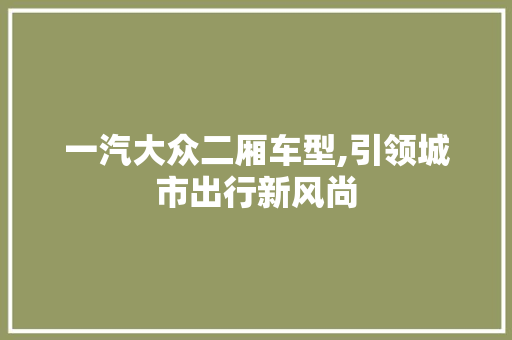 一汽大众二厢车型,引领城市出行新风尚