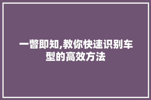 一瞥即知,教你快速识别车型的高效方法