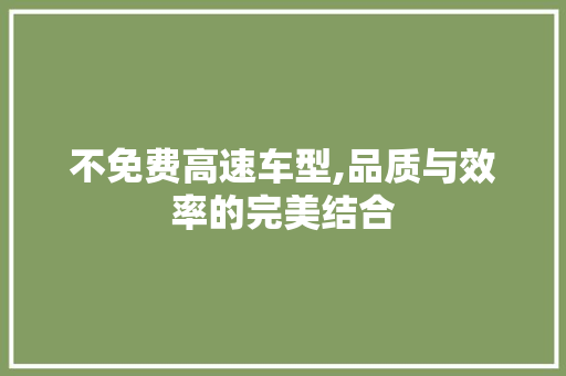 不免费高速车型,品质与效率的完美结合