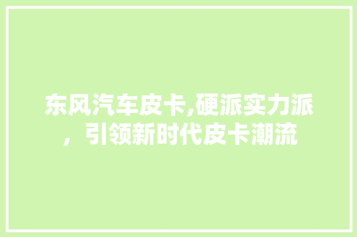 东风汽车皮卡,硬派实力派，引领新时代皮卡潮流