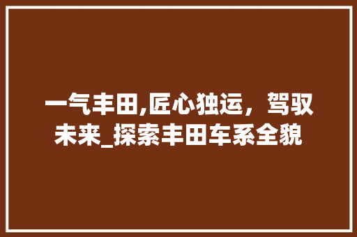 一气丰田,匠心独运，驾驭未来_探索丰田车系全貌