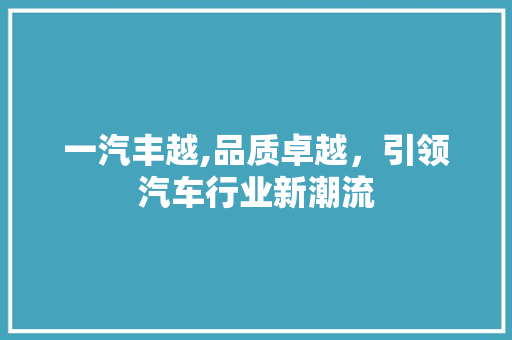 一汽丰越,品质卓越，引领汽车行业新潮流
