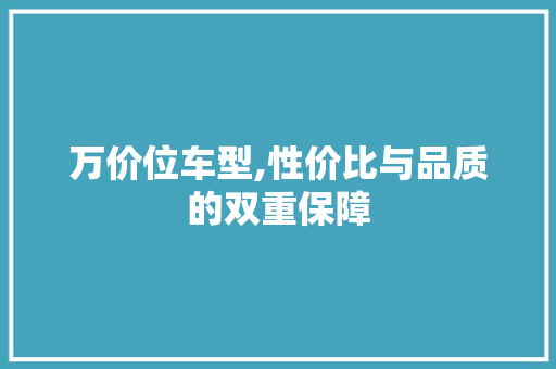 万价位车型,性价比与品质的双重保障