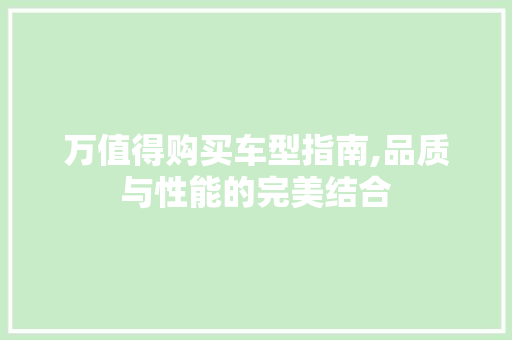 万值得购买车型指南,品质与性能的完美结合