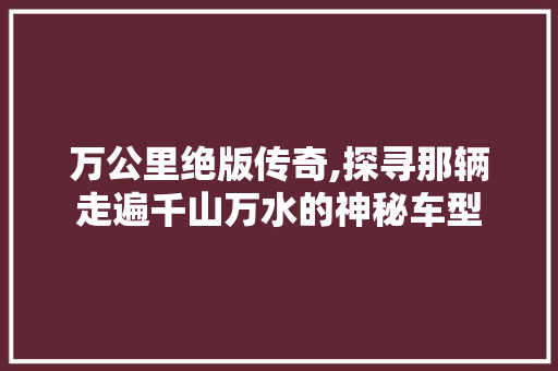 万公里绝版传奇,探寻那辆走遍千山万水的神秘车型