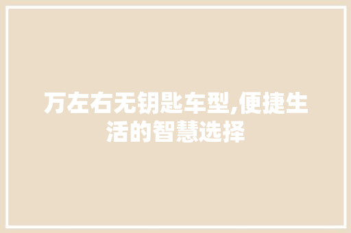 万左右无钥匙车型,便捷生活的智慧选择