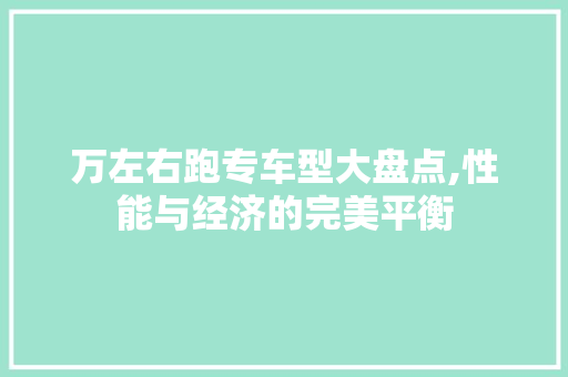 万左右跑专车型大盘点,性能与经济的完美平衡