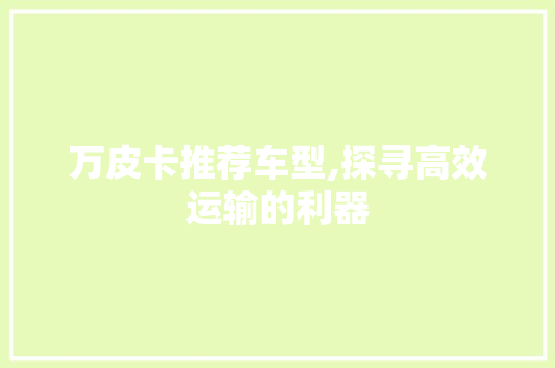 万皮卡推荐车型,探寻高效运输的利器