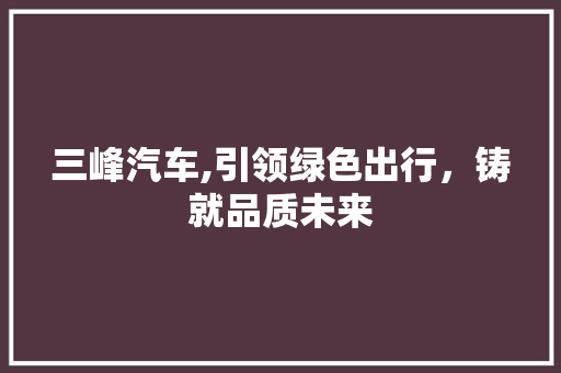 三峰汽车,引领绿色出行，铸就品质未来