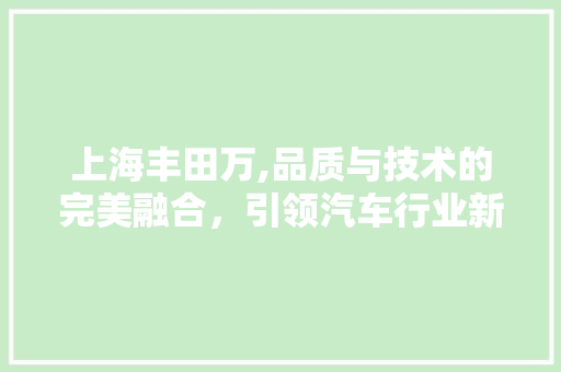 上海丰田万,品质与技术的完美融合，引领汽车行业新风尚