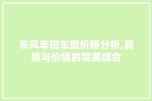 东风丰田车型价格分析,品质与价值的完美结合 蓄电池配件