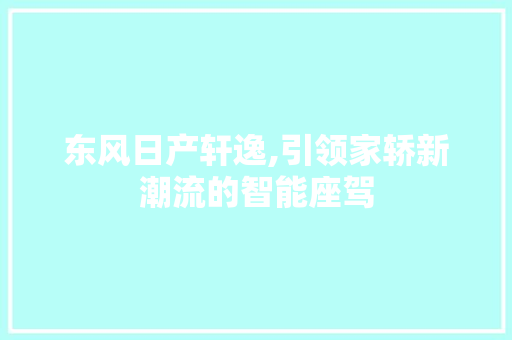 东风日产轩逸,引领家轿新潮流的智能座驾