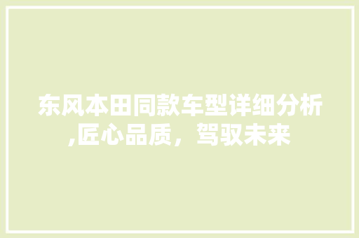 东风本田同款车型详细分析,匠心品质，驾驭未来