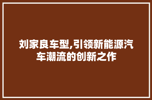 刘家良车型,引领新能源汽车潮流的创新之作