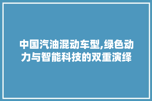 中国汽油混动车型,绿色动力与智能科技的双重演绎