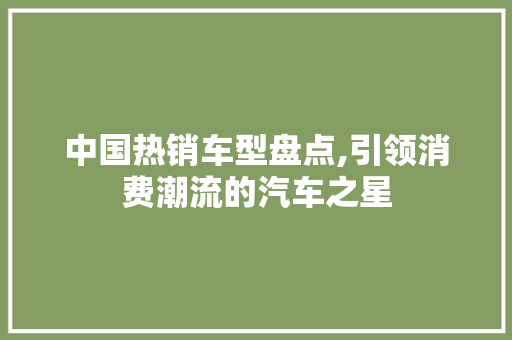 中国热销车型盘点,引领消费潮流的汽车之星