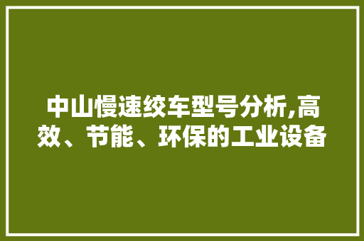 中山慢速绞车型号分析,高效、节能、环保的工业设备典范