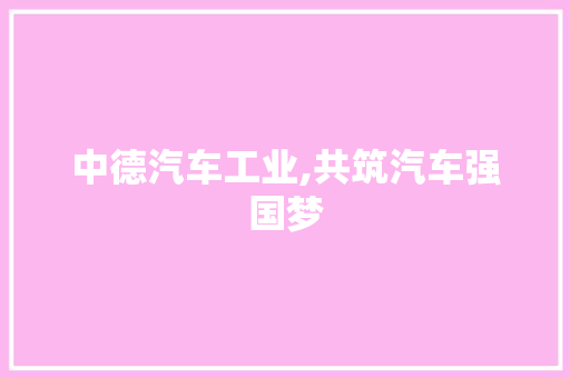 中德汽车工业,共筑汽车强国梦