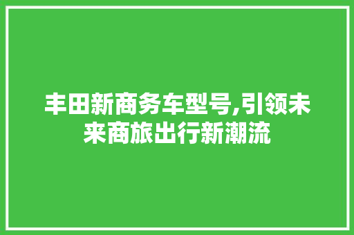 丰田新商务车型号,引领未来商旅出行新潮流