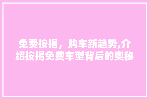免费按揭，购车新趋势,介绍按揭免费车型背后的奥秘