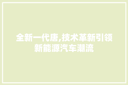 全新一代唐,技术革新引领新能源汽车潮流