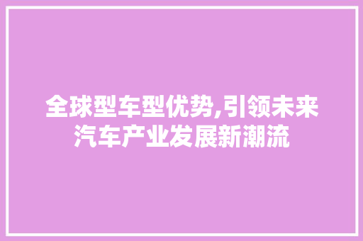 全球型车型优势,引领未来汽车产业发展新潮流