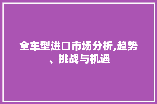 全车型进口市场分析,趋势、挑战与机遇