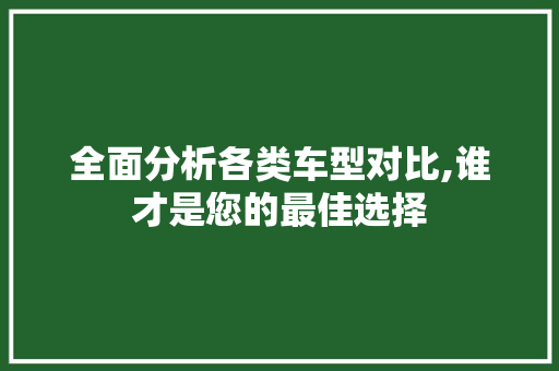 全面分析各类车型对比,谁才是您的最佳选择