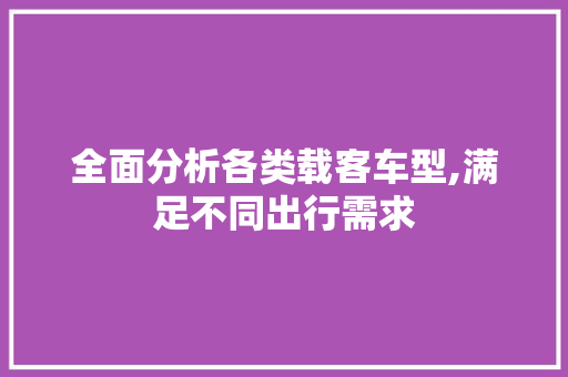 全面分析各类载客车型,满足不同出行需求