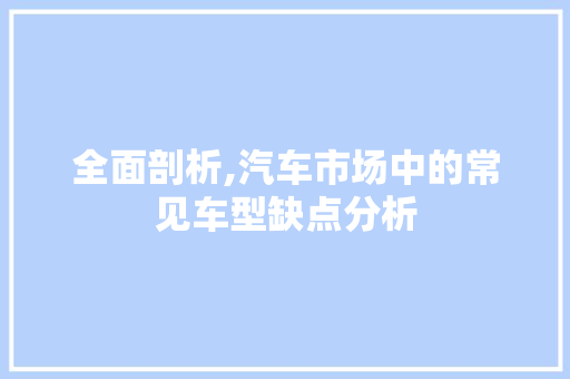 全面剖析,汽车市场中的常见车型缺点分析
