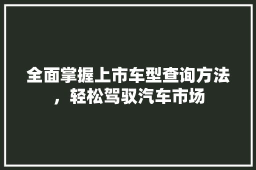 全面掌握上市车型查询方法，轻松驾驭汽车市场