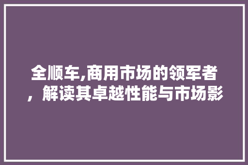 全顺车,商用市场的领军者，解读其卓越性能与市场影响力