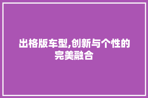 出格版车型,创新与个性的完美融合