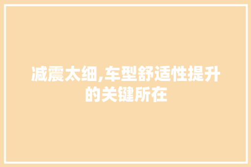 减震太细,车型舒适性提升的关键所在