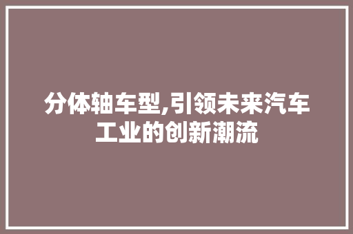 分体轴车型,引领未来汽车工业的创新潮流
