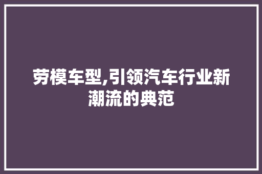 劳模车型,引领汽车行业新潮流的典范