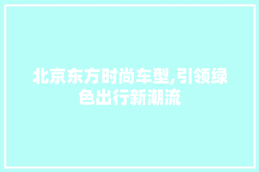 北京东方时尚车型,引领绿色出行新潮流