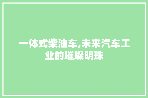 一体式柴油车,未来汽车工业的璀璨明珠