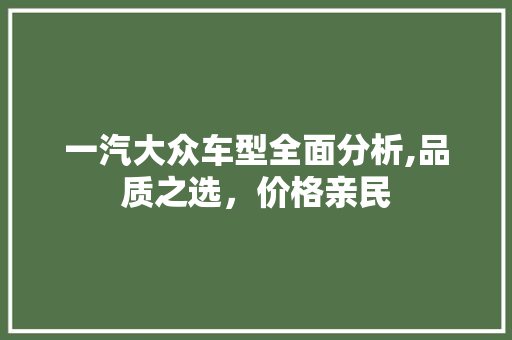 一汽大众车型全面分析,品质之选，价格亲民
