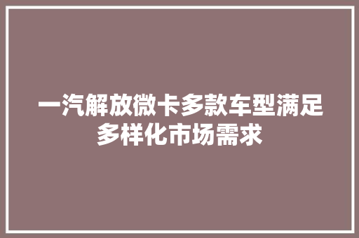 一汽解放微卡多款车型满足多样化市场需求