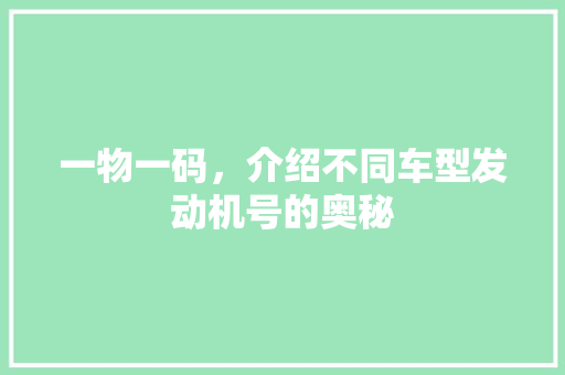 一物一码，介绍不同车型发动机号的奥秘